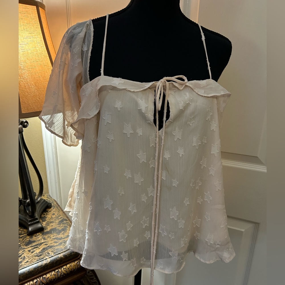 The Impeccable Pig Cream Sheer Star Blouse Medium
